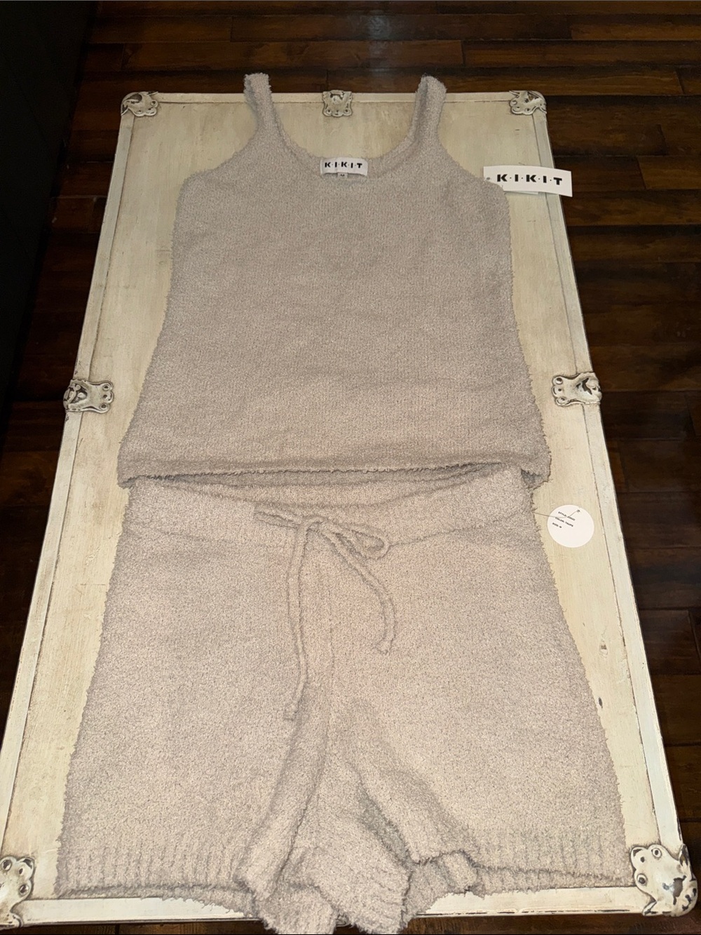KIKI-T Cozy Tank & Drawstring Shorts Pajama Set in Light Taupe